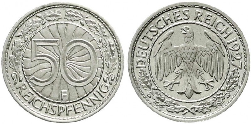 Weimarer Republik, Kursmünzen, 50 Reichspfennig, Nickel 1927-1938
1927 F Poliert...