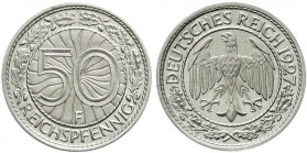 Weimarer Republik, Kursmünzen, 50 Reichspfennig, Nickel 1927-1938
1927 F Polierte Platte, sehr selten