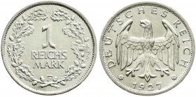 Weimarer Republik, Kursmünzen, 1 Reichsmark, Silber 1925-1927
1927 F. vorzüglich/Stempelglanz