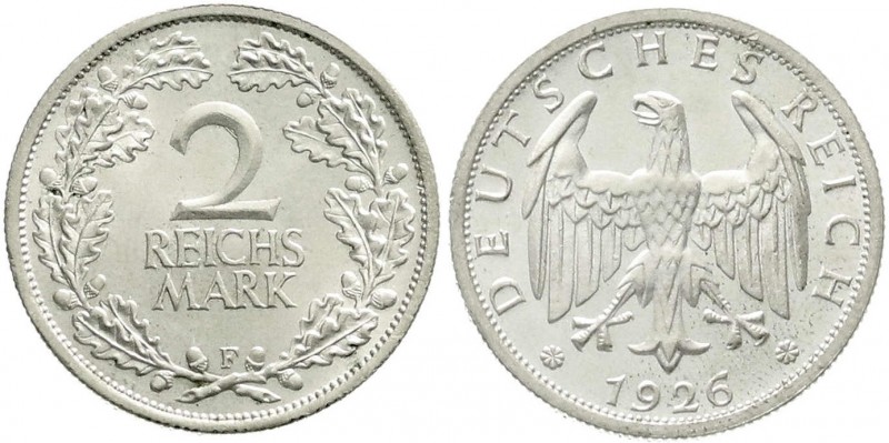 Weimarer Republik, Kursmünzen, 2 Reichsmark, Silber 1925-1931
1926 F. fast Stemp...