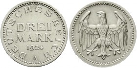 Weimarer Republik, Kursmünzen, 3 Mark, Silber 1924-1925
1924 A. vorzüglich/Stempelglanz