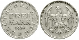 Weimarer Republik, Kursmünzen, 3 Mark, Silber 1924-1925
1924 D. vorzüglich