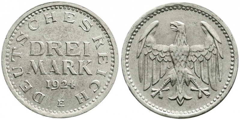 Weimarer Republik, Kursmünzen, 3 Mark, Silber 1924-1925
1924 E. gutes vorzüglich...