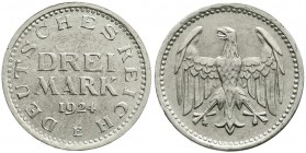 Weimarer Republik, Kursmünzen, 3 Mark, Silber 1924-1925
1924 E. gutes vorzüglich, übl. prägebed. Randunebenheiten