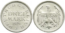 Weimarer Republik, Kursmünzen, 3 Mark, Silber 1924-1925
1924 J. fast Stempelglanz, Prachtexemplar