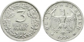 Weimarer Republik, Kursmünzen, 3 Reichsmark, Silber 1931-1933
1931 J. vorzüglich