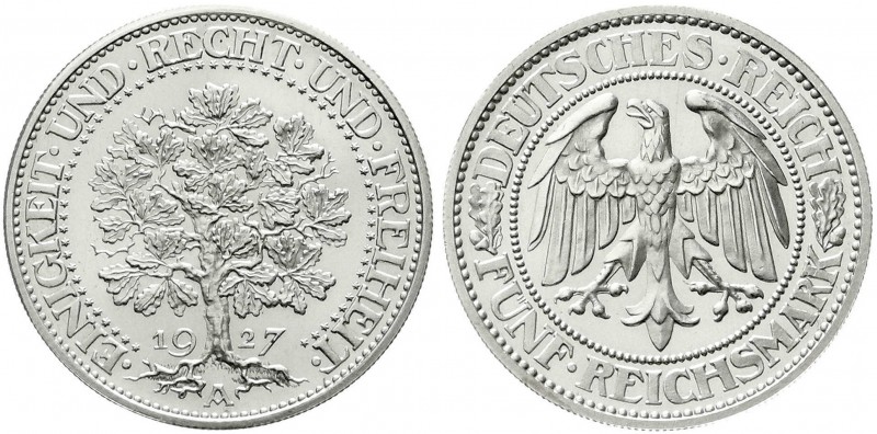 Weimarer Republik, Kursmünzen, 5 Reichsmark Eichbaum Silber 1927-1933
1927 A. Po...