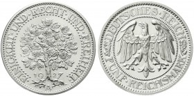 Weimarer Republik, Kursmünzen, 5 Reichsmark Eichbaum Silber 1927-1933
1927 A. Polierte Platte, nur min. berührt, Prachtexemplar, selten