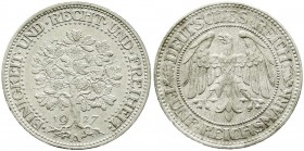 Weimarer Republik, Kursmünzen, 5 Reichsmark Eichbaum Silber 1927-1933
1927 A. prägefrisch/fast Stempelglanz, winz. Randfehler