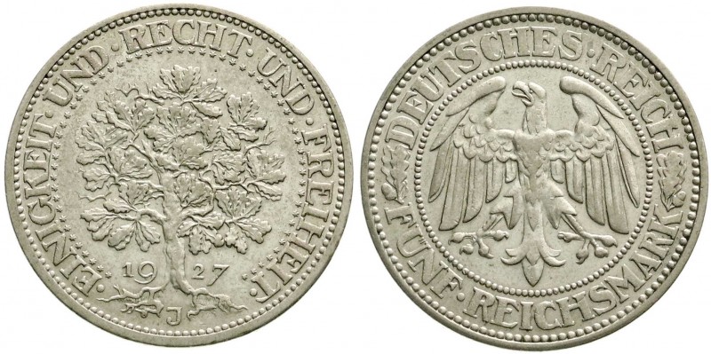 Weimarer Republik, Kursmünzen, 5 Reichsmark Eichbaum Silber 1927-1933
1927 J. se...