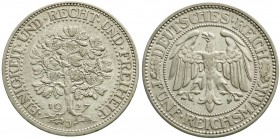 Weimarer Republik, Kursmünzen, 5 Reichsmark Eichbaum Silber 1927-1933
1927 J. sehr schön