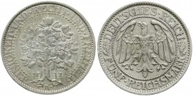 Weimarer Republik, Kursmünzen, 5 Reichsmark Eichbaum Silber 1927-1933
1932 A. vorzüglich/Stempelglanz, kl. Randfehler, feine Tönung