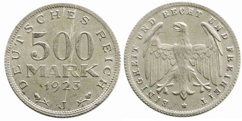 Weimarer Republik, Kursmünzen, 500 Mark, Aluminium 1923
5 X 1923 J. meist vorzüg...