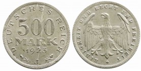 Weimarer Republik, Kursmünzen, 500 Mark, Aluminium 1923
5 X 1923 J. meist vorzüglich/Stempelglanz