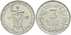 Weimarer Republik, Gedenkmünzen, 3 Reichsmark Rheinlande
1925 F. vorzüglich/Stempelglanz