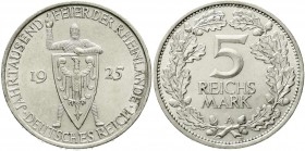 Weimarer Republik, Gedenkmünzen, 5 Reichsmark Rheinlande
1925 A. vorzüglich/Stempelglanz