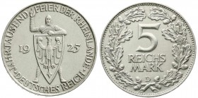 Weimarer Republik, Gedenkmünzen, 5 Reichsmark Rheinlande
1925 D. vorzüglich
