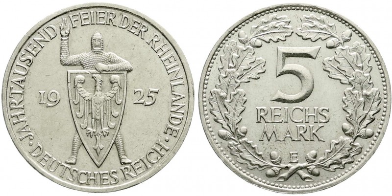 Weimarer Republik, Gedenkmünzen, 5 Reichsmark Rheinlande
1925 E. vorzüglich, win...