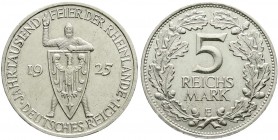 Weimarer Republik, Gedenkmünzen, 5 Reichsmark Rheinlande
1925 E. vorzüglich, winz. Randfehler