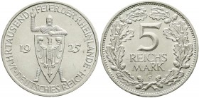 Weimarer Republik, Gedenkmünzen, 5 Reichsmark Rheinlande
1925 F. vorzüglich/Stempelglanz