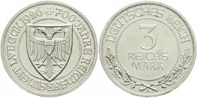 Weimarer Republik, Gedenkmünzen, 3 Reichsmark Lübeck
1926 A. vorzüglich/Stempelglanz aus Polierte Platte, kl. Kratzer