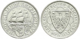 Weimarer Republik, Gedenkmünzen, 3 Reichsmark Bremerhaven
1927 A. Polierte Platte, kl. Kratzer und etwas berieben