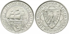 Weimarer Republik, Gedenkmünzen, 3 Reichsmark Bremerhaven
1927 A. fast Stempelglanz, winz. Randfehler