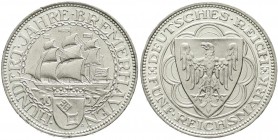Weimarer Republik, Gedenkmünzen, 5 Reichsmark Bremerhaven
1927 A. vorzüglich/Stempelglanz, min. Randfehler
