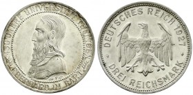 Weimarer Republik, Gedenkmünzen, 3 Reichsmark Tübingen
1927 F. Polierte Platte, kl. Kratzer, leichte Patina
