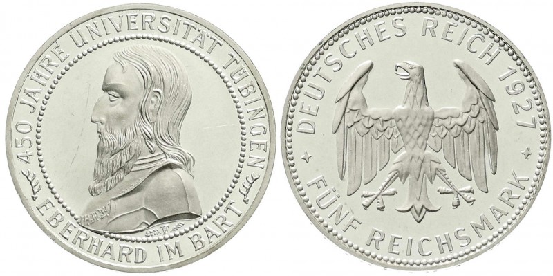 Weimarer Republik, Gedenkmünzen, 5 Reichsmark Tübingen
1927 F. Polierte Platte, ...