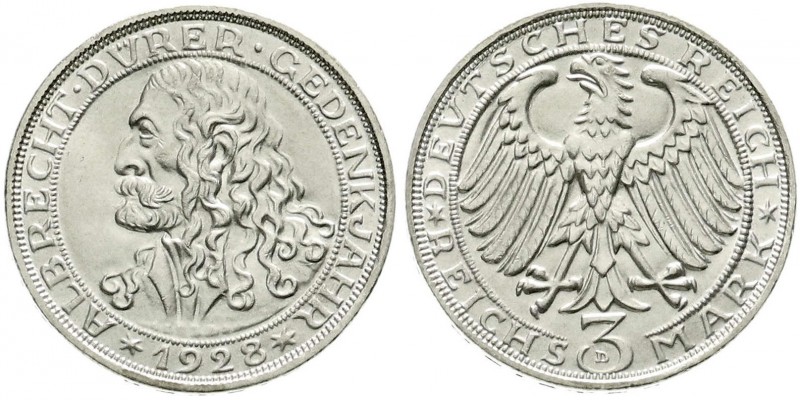 Weimarer Republik, Gedenkmünzen, 3 Reichsmark Dürer
1928 D. Stempelglanz