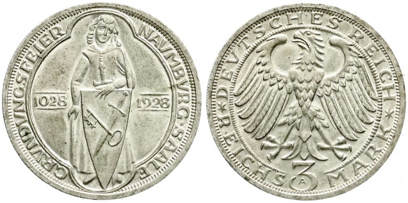 Weimarer Republik, Gedenkmünzen, 3 Reichsmark Naumburg/Saale
1928 A. vorzüglich/...