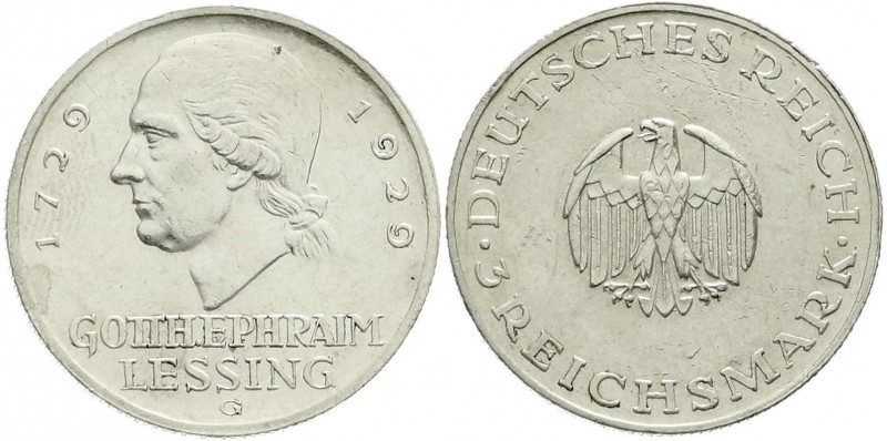 Weimarer Republik, Gedenkmünzen, 3 Reichsmark Lessing
1929 G. sehr schön/vorzügl...
