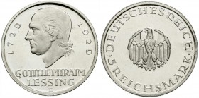 Weimarer Republik, Gedenkmünzen, 5 Reichsmark Lessing
1929 E. Polierte Platte, nur min. berührt, selten