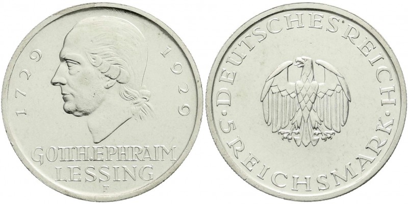 Weimarer Republik, Gedenkmünzen, 5 Reichsmark Lessing
1929 F. fast vorzüglich, k...