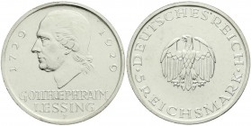 Weimarer Republik, Gedenkmünzen, 5 Reichsmark Lessing
1929 F. fast vorzüglich, kl. Kratzer