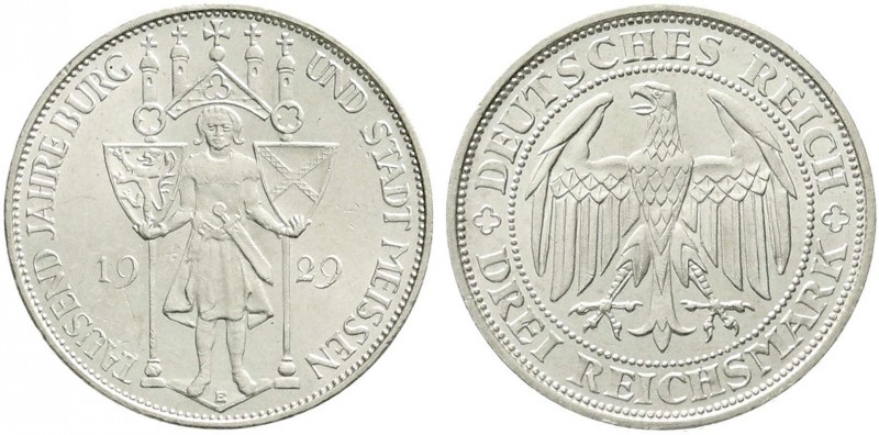 Weimarer Republik, Gedenkmünzen, 3 Reichsmark Meissen
1929 E. vorzüglich/Stempel...