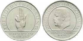 Weimarer Republik, Gedenkmünzen, 3 Reichsmark Schwurhand
1929 J. prägefrisch, kl. Randfehler