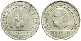 Weimarer Republik, Gedenkmünzen, 5 Reichsmark Schwurhand
1929 E. vorzüglich/Stempelglanz