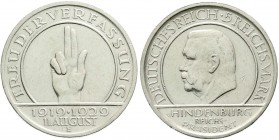 Weimarer Republik, Gedenkmünzen, 5 Reichsmark Schwurhand
1929 E. sehr schön/vorzüglich, kl. Kratzer und winz. Randfehler