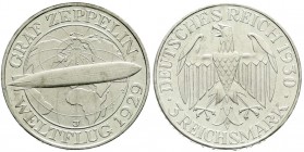 Weimarer Republik, Gedenkmünzen, 3 Reichsmark Zeppelin
1930 J. vorzüglich/Stempelglanz