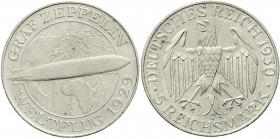 Weimarer Republik, Gedenkmünzen, 5 Reichsmark Zeppelin
1930 A. vorzüglich/Stempelglanz