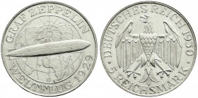 Weimarer Republik, Gedenkmünzen, 5 Reichsmark Zeppelin
1930 G. vorzüglich