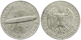 Weimarer Republik, Gedenkmünzen, 5 Reichsmark Zeppelin
1930 J. vorzüglich, kl. Kratzer und Randfehler
