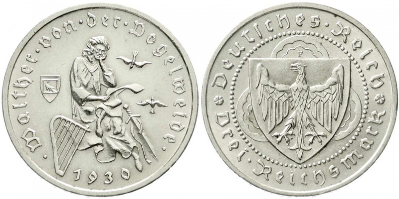 Weimarer Republik, Gedenkmünzen, 3 Reichsmark Vogelweide
1930 F. gutes vorzüglic...
