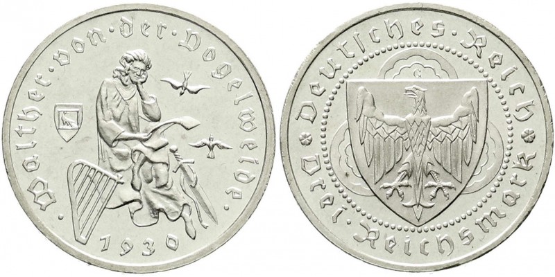 Weimarer Republik, Gedenkmünzen, 3 Reichsmark Vogelweide
1930 G. fast Stempelgla...