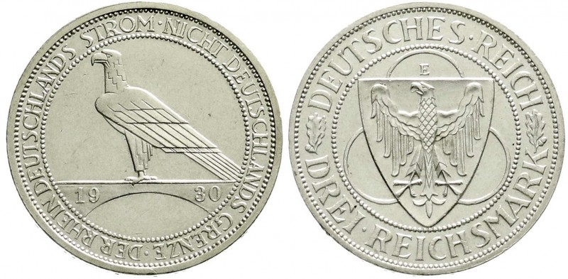 Weimarer Republik, Gedenkmünzen, 3 Reichsmark Rheinstrom
1930 E. vorzüglich, sel...