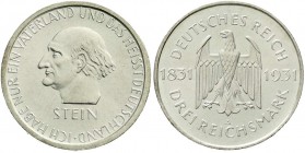 Weimarer Republik, Gedenkmünzen, 3 Reichsmark Stein Reichsfreiherr
1931 A. fast Stempelglanz, selten in dieser Erhaltung
