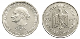 Weimarer Republik, Gedenkmünzen, 3 Reichsmark Stein Reichsfreiherr
1931 A. vorzüglich