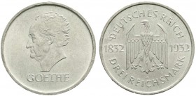 Weimarer Republik, Gedenkmünzen, 3 Reichsmark Goethe
1932 A. vorzüglich/Stempelglanz